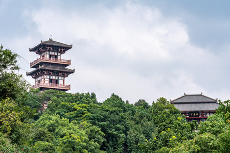 Pagoda at the top of the mountain in Beijing, Chinaの写真素材