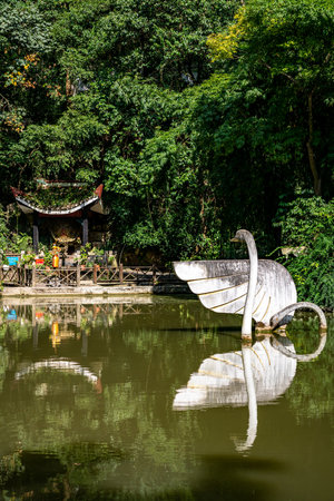 Sculpture of swan in the park, Thailand.の写真素材