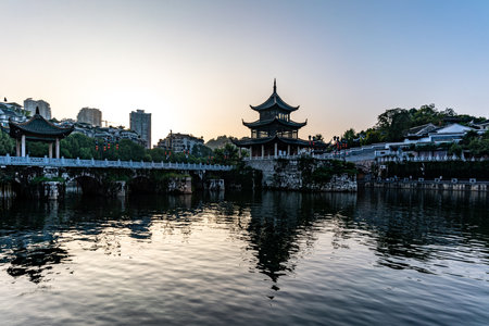 Sunset view of Nanjing Xixiang ancient city, Jiangsu Provinceの写真素材