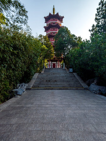 Pagoda in chinese garden at Doi Inthanon National Park, Chiang Mai, Thailandの写真素材