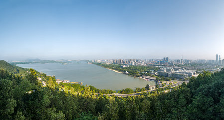 Aerial view of Hubei Wuhan summer cityscapeの写真素材