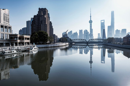 Shanghai skyline and Huangpu River in the morning,China.
