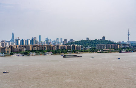 Aerial view of shanghai city skyline with Huangpu riverの写真素材