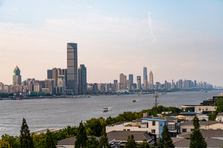 View of Huangpu River in Shanghai, China.の写真素材