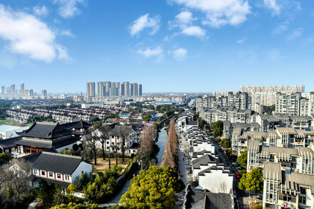 Aerial view of Suzhou, Jiangsu Province, China.の写真素材