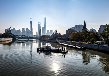 Shanghai skyline at sunset.