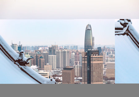 The view of the city from the roof of the building in shanghaiの写真素材