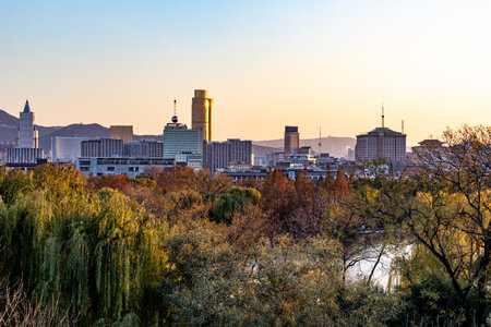 Sunset view of the city of Seoul, South Korea, Asiaの写真素材