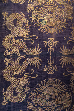 Thai silk fabric with dragon pattern,Thai silk fabric background
