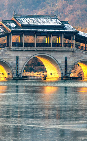 Bridge on the river in Chinaの写真素材