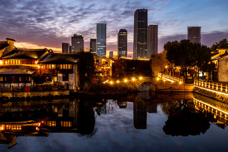 Night view of the city in China.の写真素材