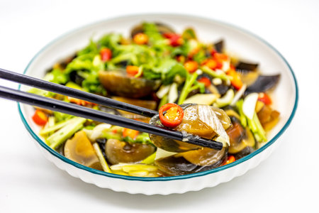 Chinese food, Stir-fried eggplant with vegetables in a bowl