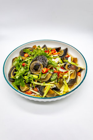 Stir-fried eggplant with garlic and pepperの写真素材