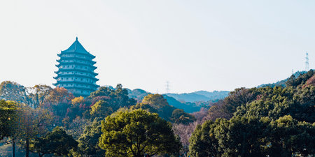 Giant Wild Goose Pagoda in Autumn, Hangzhou, China