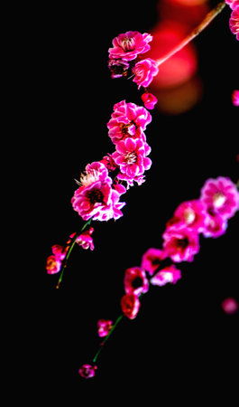 Beautiful pink flowers on black background with bokeh effect.の写真素材