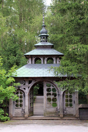 Wooden gate at the church in Bardzice. st. Andrzej Bobolaの写真素材