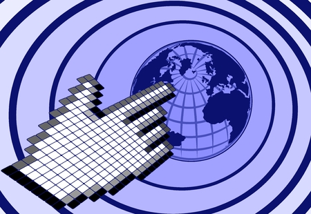 Cursor hand clicking the globe illustrationのイラスト素材