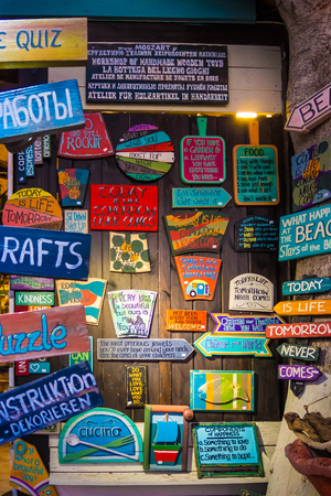 Shop for handmade wooden sign in different colorsの写真素材