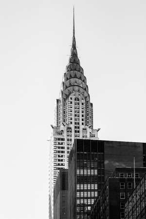 Crysler building New York Manhattan blue sky skyscraper peak in black and whiteのeditorial素材
