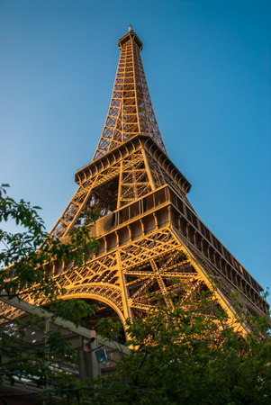 Eiffel Tower Tour Eiffel blue sky steel structure in evening sunset sunlightのeditorial素材