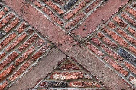 Old timber framed red brick wall ancient style