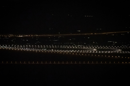 Illuminated Highway close to Dubai in the UAE in dark nightの写真素材