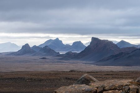 Langjokull Glacier epic mountain formations next to glacierの写真素材