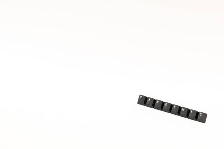Letters of keyboard word pandemic laid with black key caps as picture frameの写真素材