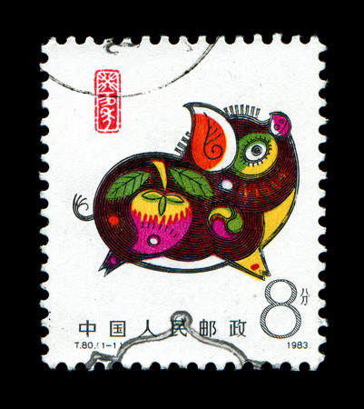 Year of the Boar in Postage stamp の写真素材