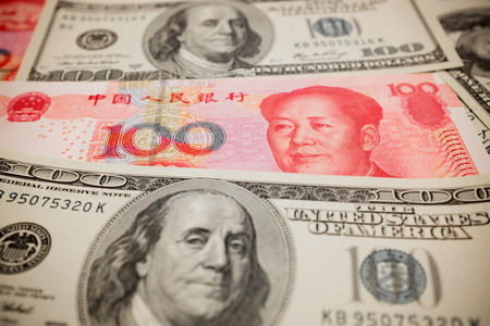 Chinese Yuan and dollar backgroundの写真素材