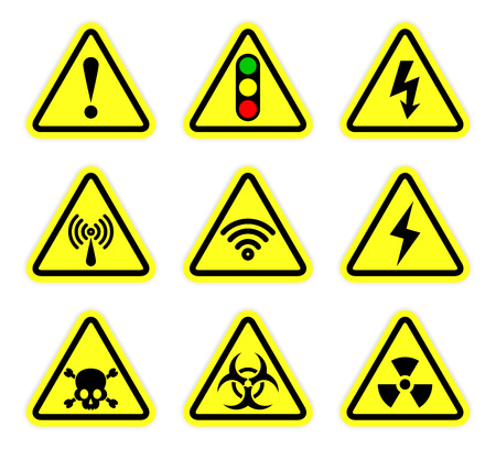 warning, signal symbol and radiation sign setのイラスト素材