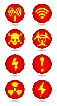 warning, signal symbol and radiation sign setのイラスト素材