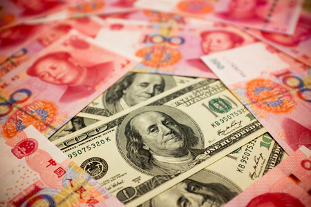 Chinese Yuan and U dollar background Exchange rate Note S conceptの写真素材