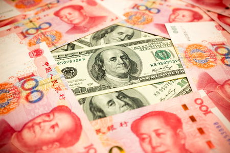 Chinese Yuan and U dollar background Exchange rate Note S conceptの写真素材