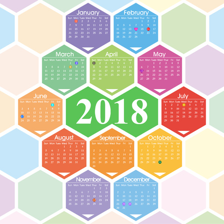 year of 2018 calendar with hexagon patternのイラスト素材