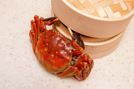 Cooked Chinese hairy crab isolated on whiteの写真素材