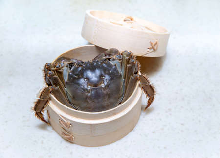 Cooked Chinese hairy crab isolated on whiteの写真素材