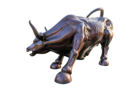 Bronze bull isolated on white backgroundの写真素材
