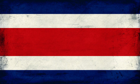 Costa Rica Flag with some soft highlights and folds on fabric textureの写真素材