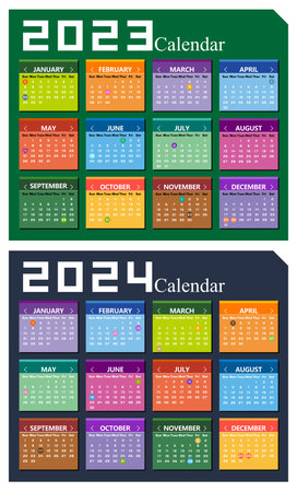 Calendar 2023 & 2024 year vector design template, simple and clean design.のイラスト素材