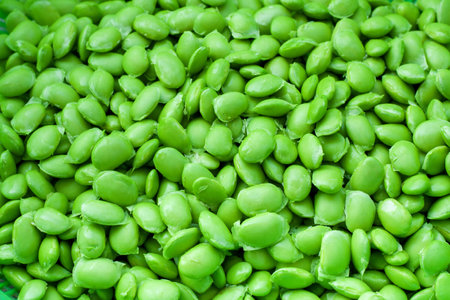 Green soybeans background, close up of green soybeans background.の写真素材