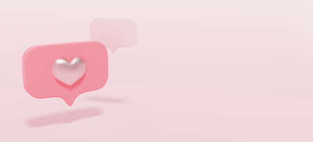 3D illustration of a speech bubble with a heartの写真素材