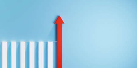 3D illustration of a bar chart with an extended red arrowの写真素材