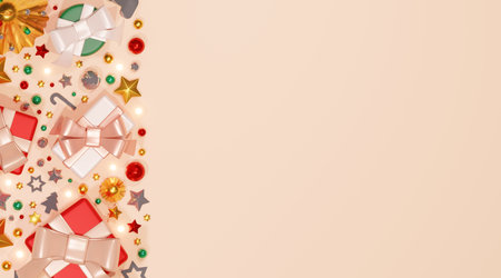 3D illustration background of Christmas gifts and beautiful ornamentsの写真素材