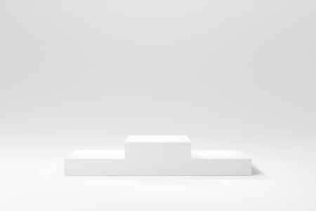 Simple white podium or product display stand stock 3D illustration backgroundの写真素材