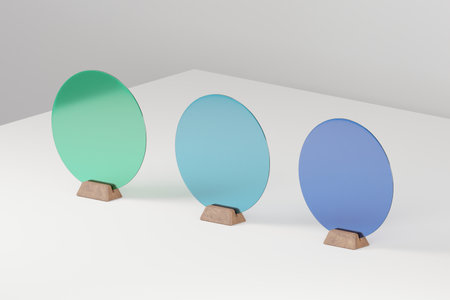 Circular acrylic display for accessories in 3 colors 3Dの写真素材