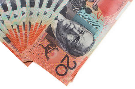Close up of australian 20 dollar billsの写真素材