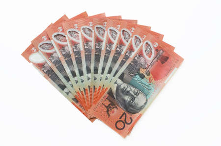 A fan of australian twenty dollar billsの写真素材