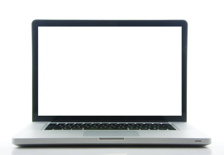Modern laptop with white screen front view isolated on a white background