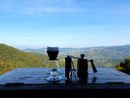 Drip coffee at Doi Sakad in Pua, Nan Province, Thailand.の写真素材